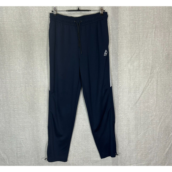 Reebok Track Pants Mens Large Blue Actual 30X28 Elastic Waist Zip Ankle Stretch - Picture 1 of 10